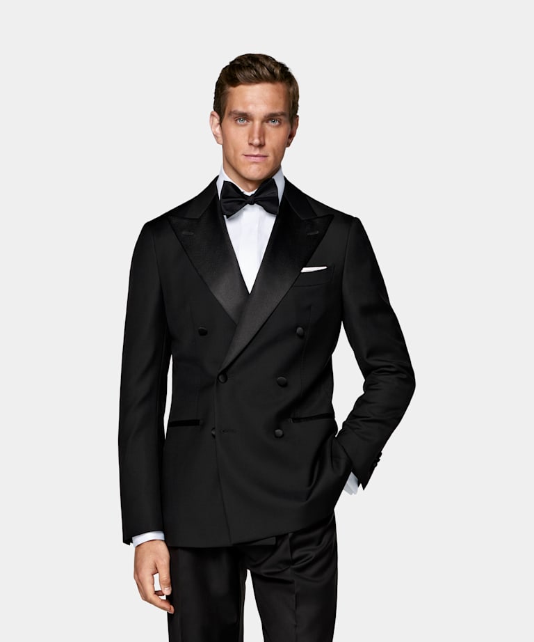 SUITSUPPLY All Season Pure S110's Wool by Vitale Barberis Canonico, Italy Black Tailored Fit Havana Tuxedo