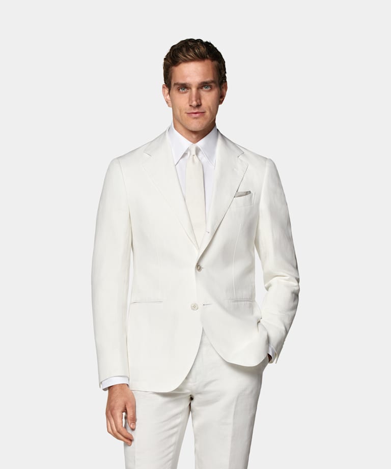 SUITSUPPLY Linen Cotton by Di Sondrio, Italy Off-White Havana Suit