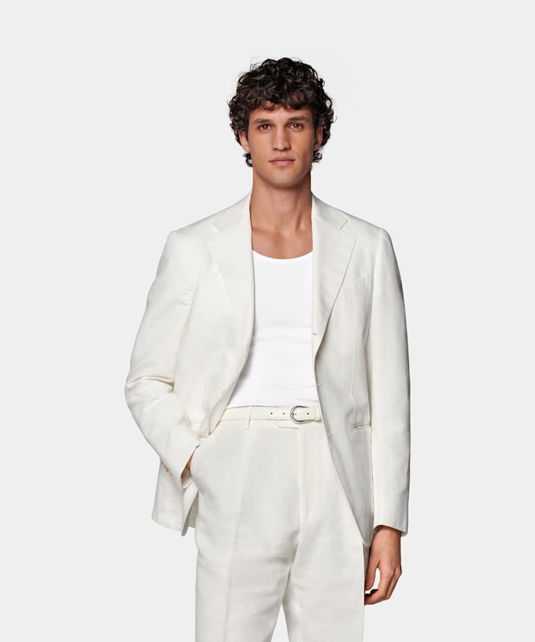 SUITSUPPLY Linen Cotton by Di Sondrio, Italy Off-White Havana Suit