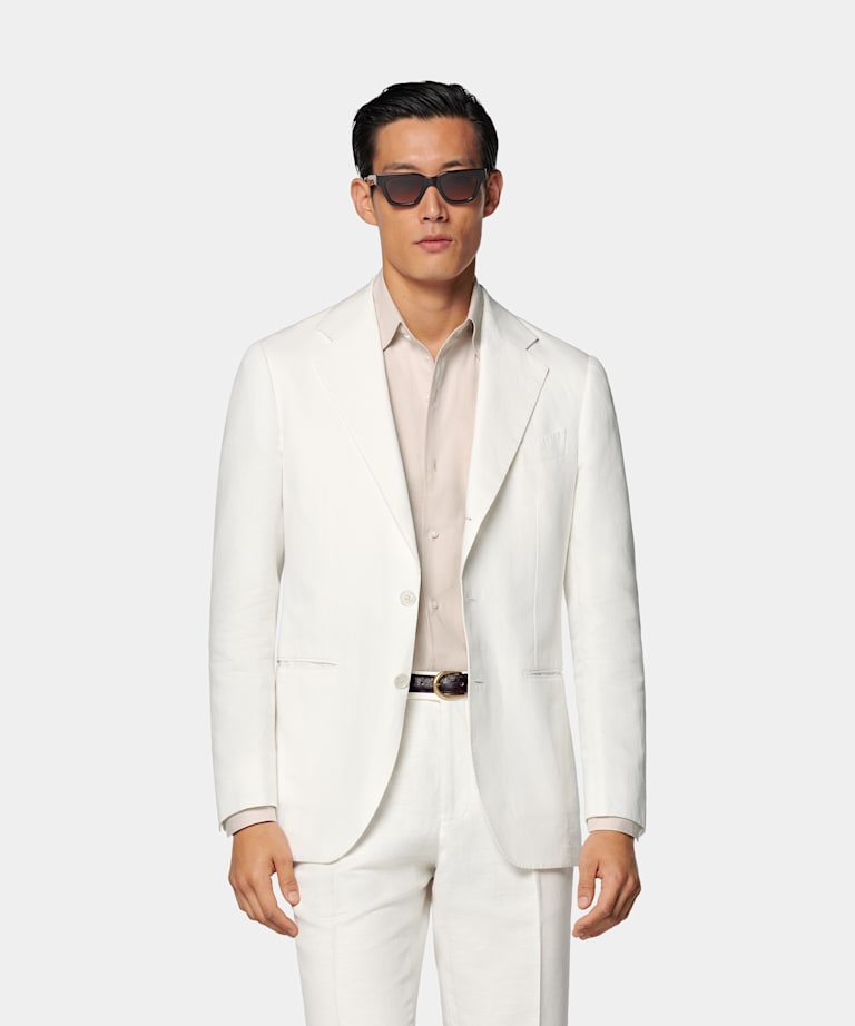 SUITSUPPLY Summer Linen Cotton by Di Sondrio, Italy Off-White Tailored Fit Havana Suit