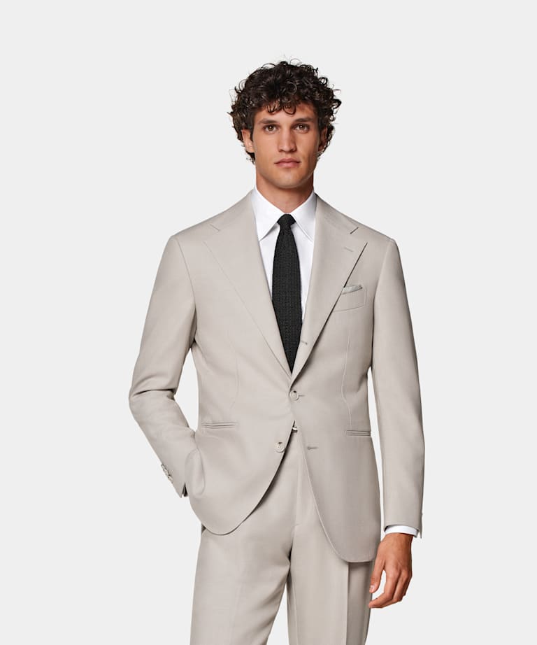 SUITSUPPLY Pure 4-Ply Traveller Wool by Rogna, Italy  Taupe Relaxed Fit Roma Suit