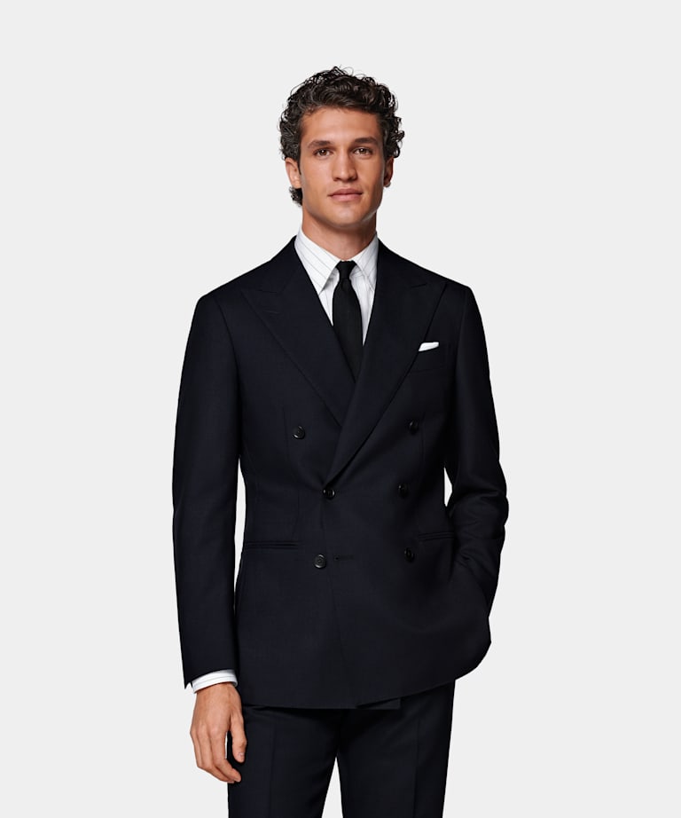 SUITSUPPLY All Season Pure 4-Ply Traveller Wool by Rogna, Italy Navy Tailored Fit Havana Suit