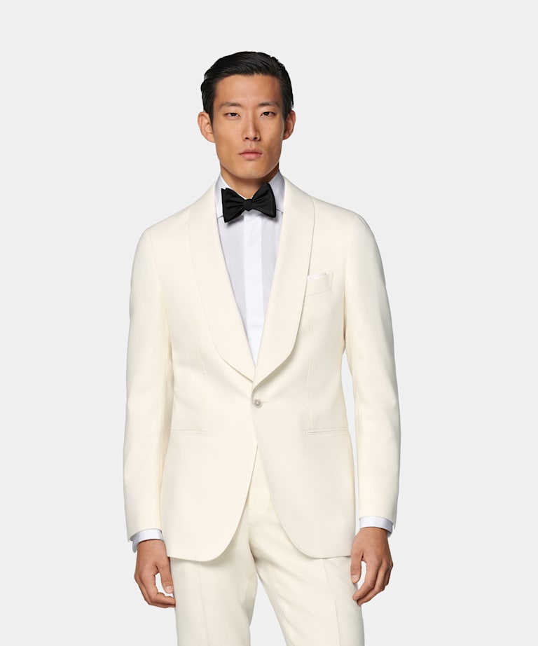 SUITSUPPLY Pure 4-Ply Traveller Wool by Rogna, Italy Off-White Tailored Fit Havana Tuxedo