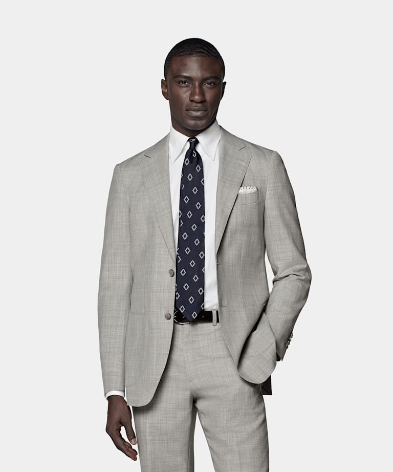 SUITSUPPLY Pure S120's Tropical Wool by Vitale Barberis Canonico, Italy Light Grey Perennial Havana Suit