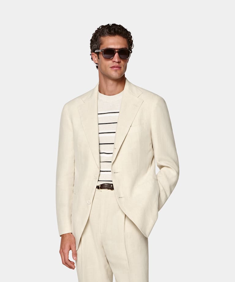 SUITSUPPLY &Eacute;t&eacute; Pur lin par Libeco, Belgique Costume Roma coupe Relaxed sable