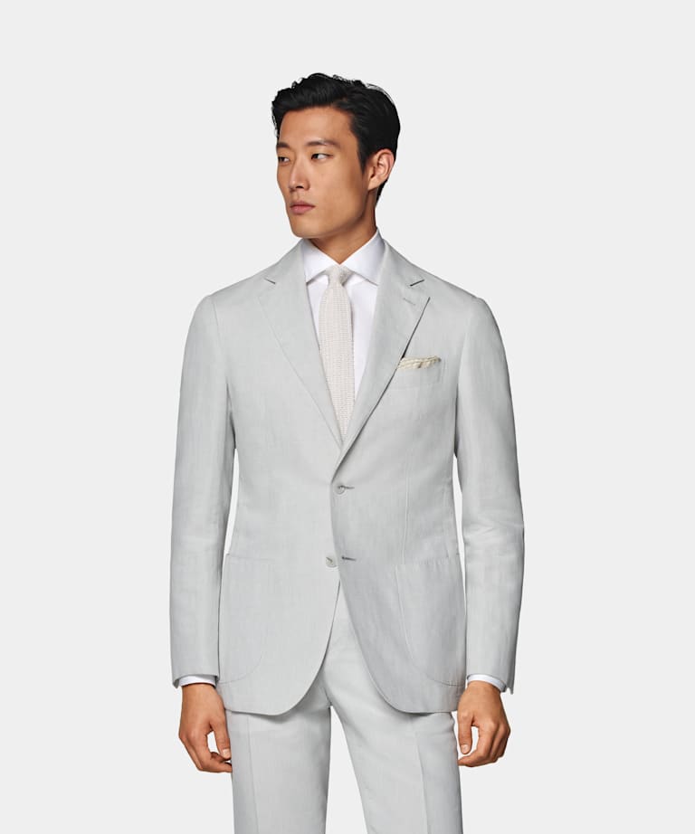 SUITSUPPLY Summer Linen Cotton by Di Sondrio, Italy  Light Grey Tailored Fit Havana Suit