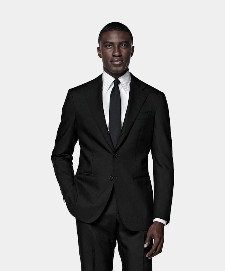 SUITSUPPLY 여름 순수 4Ply 울 Rogna에서 제작, 이탈리아산  블랙 테일러드 핏 Havana 수트