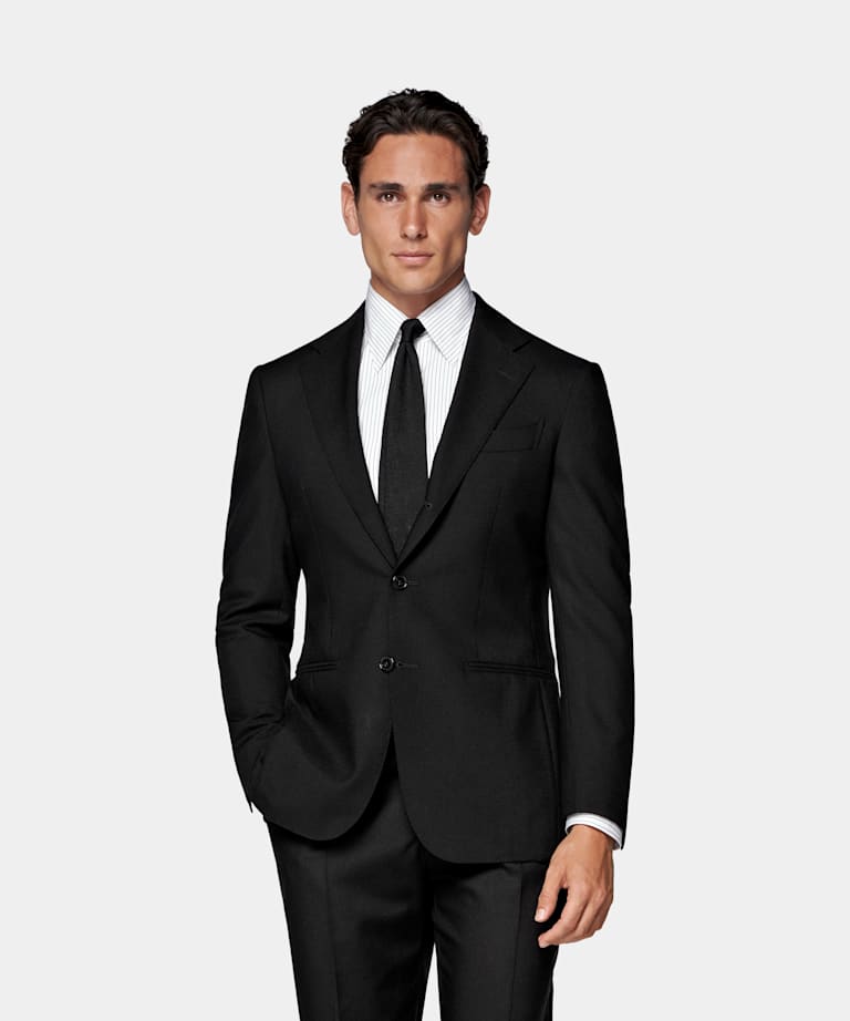 SUITSUPPLY All Season Wrinkle-Free 4-Ply Wool by Rogna, Italy Black Tailored Fit Havana Suit