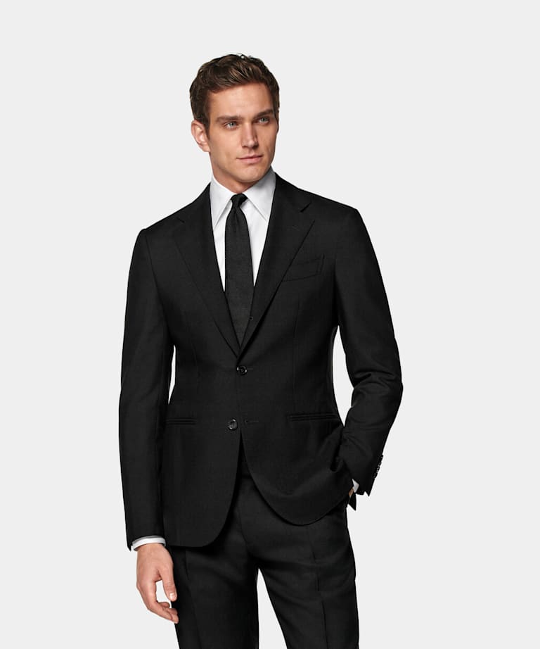 SUITSUPPLY All season Pure laine Traveller 4 fils par Rogna, Italie Costume Havana coupe Tailored noir