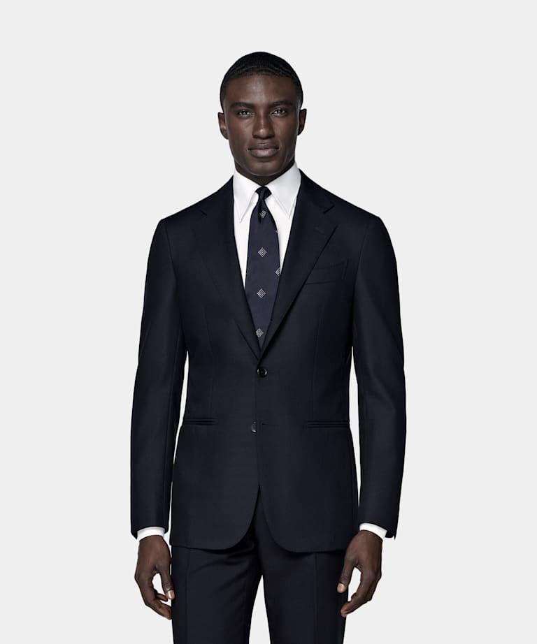 『TSJ SUITS 3P NAVY L』 Navy Three-Piece Tailored Fit Havana Suit in Pure S110's