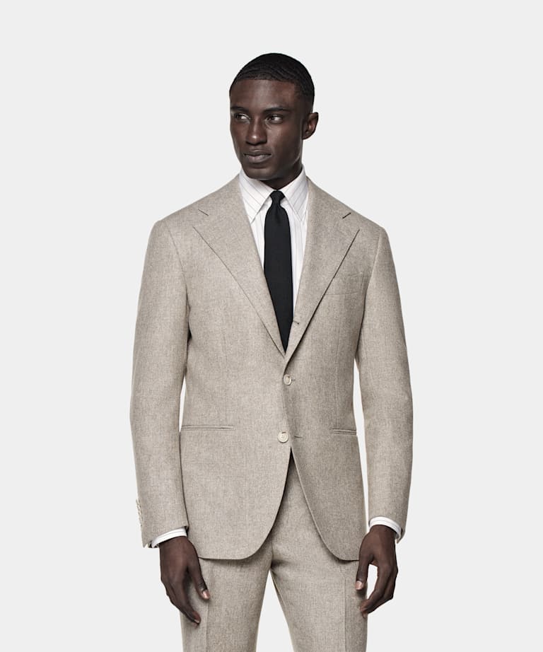 SUITSUPPLY Winter Circular Wool Flannel by Vitale Barberis Canonico, Italy Taupe Relaxed Fit Roma Suit