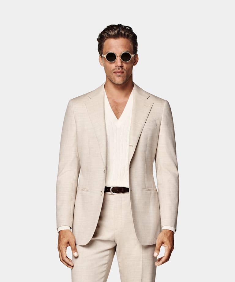 SUITSUPPLY All season Pura lana Traveller 4-ply - Rogna, Italia Abito Havana color sabbia tailored fit