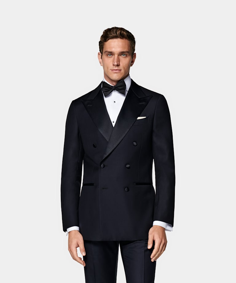 SUITSUPPLY All season Pure laine S110 par Vitale Barberis Canonico, Italie Smoking Havana coupe Tailored bleu marine