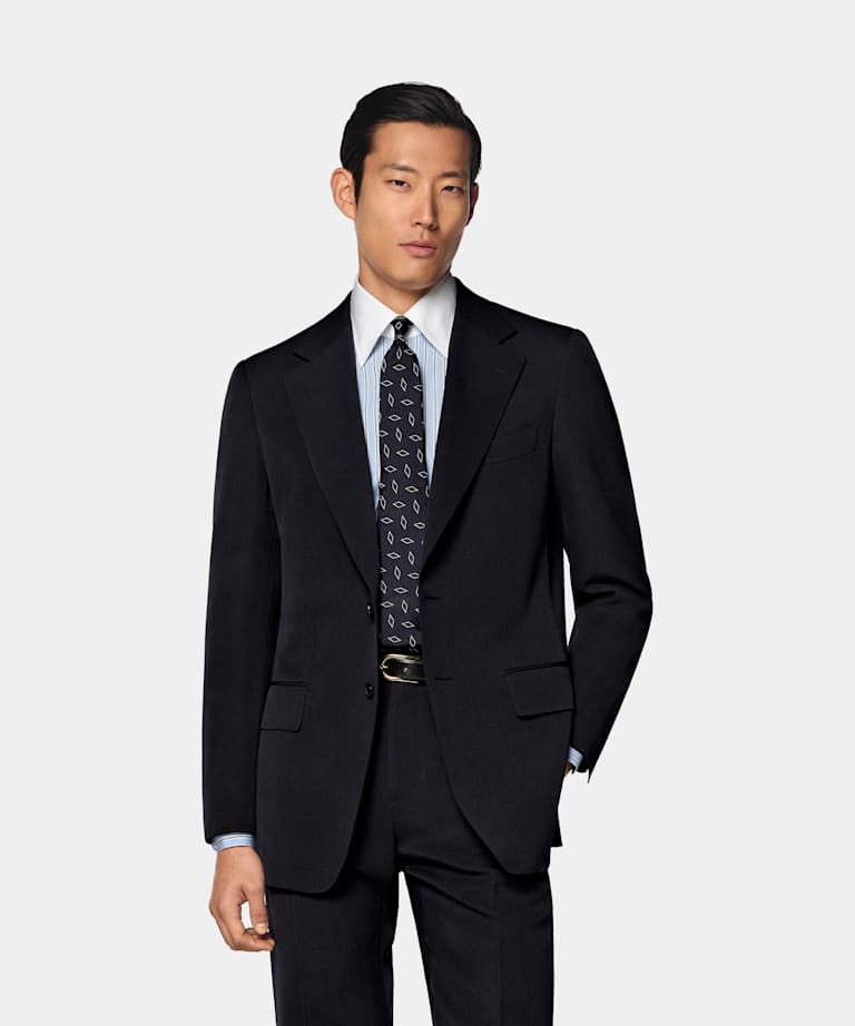 SUITSUPPLY All Season Wrinkle-Free 4-Ply Wool by Rogna, Italy Navy Tailored Fit Milano Suit
