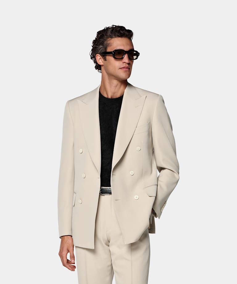SUITSUPPLY All Season Wrinkle-Free 4-Ply Wool by Rogna, Italy Light Brown Tailored Fit Milano Suit