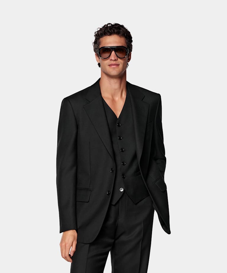 SUITSUPPLY All Season Wool Mohair by Rogna, Italy Black Relaxed Fit Roma Suit