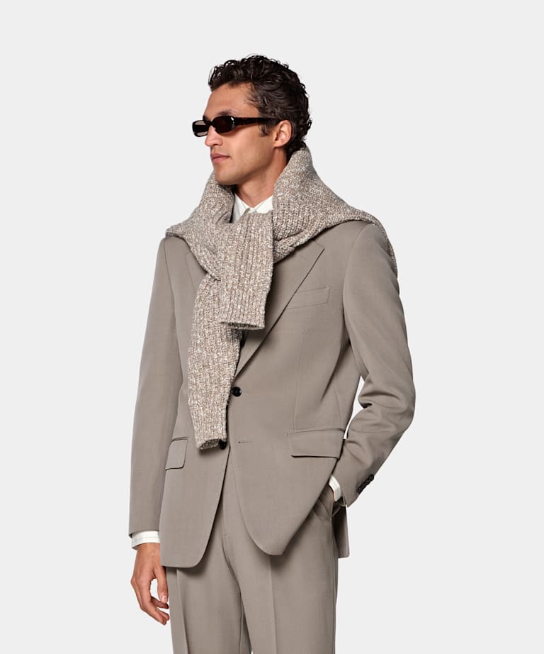 SUITSUPPLY All Season Lana de 4 cabos sin arrugas de Rogna, Italia Traje Roma gris topo intermedio corte Relaxed