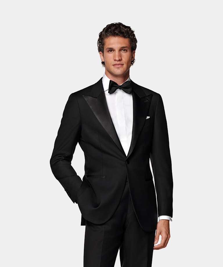 SUITSUPPLY All Season Pure S110's Wool by Vitale Barberis Canonico, Italy Black Tailored Fit Havana Tuxedo