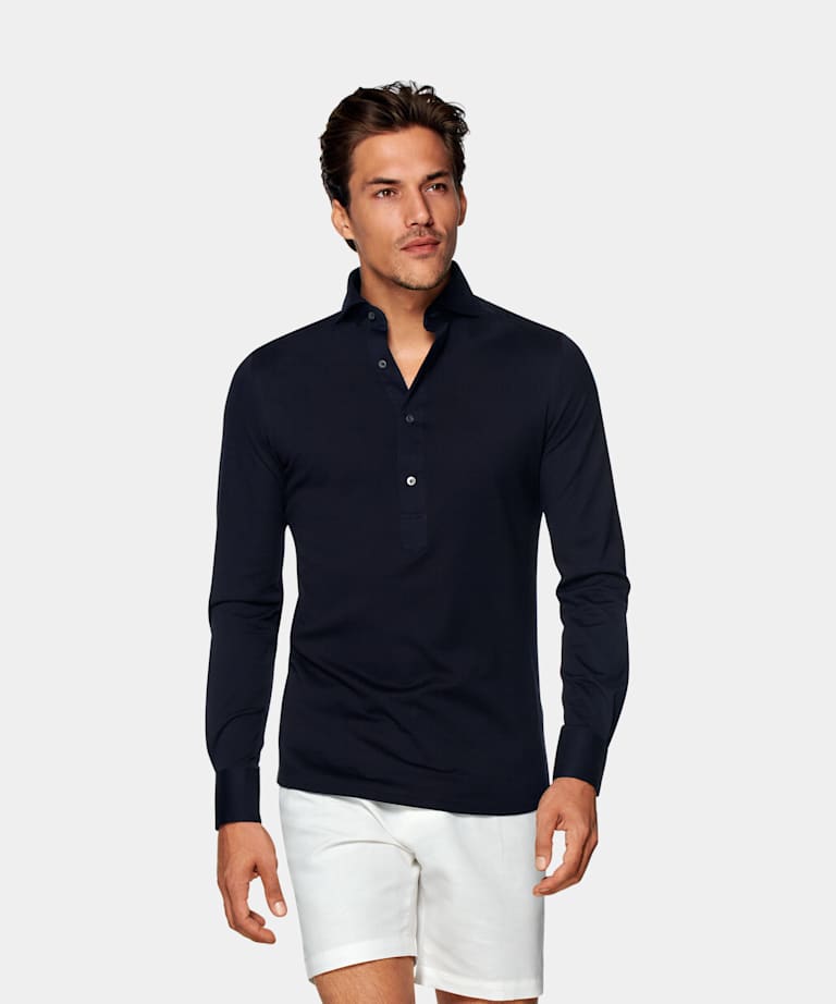 SUITSUPPLY Knitted Pure Cotton Navy Extra Slim Fit Popover