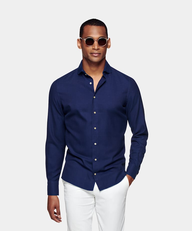 Blue Stripe Extra Slim Fit Shirt | Cotton Tencel | Suitsupply Online Store