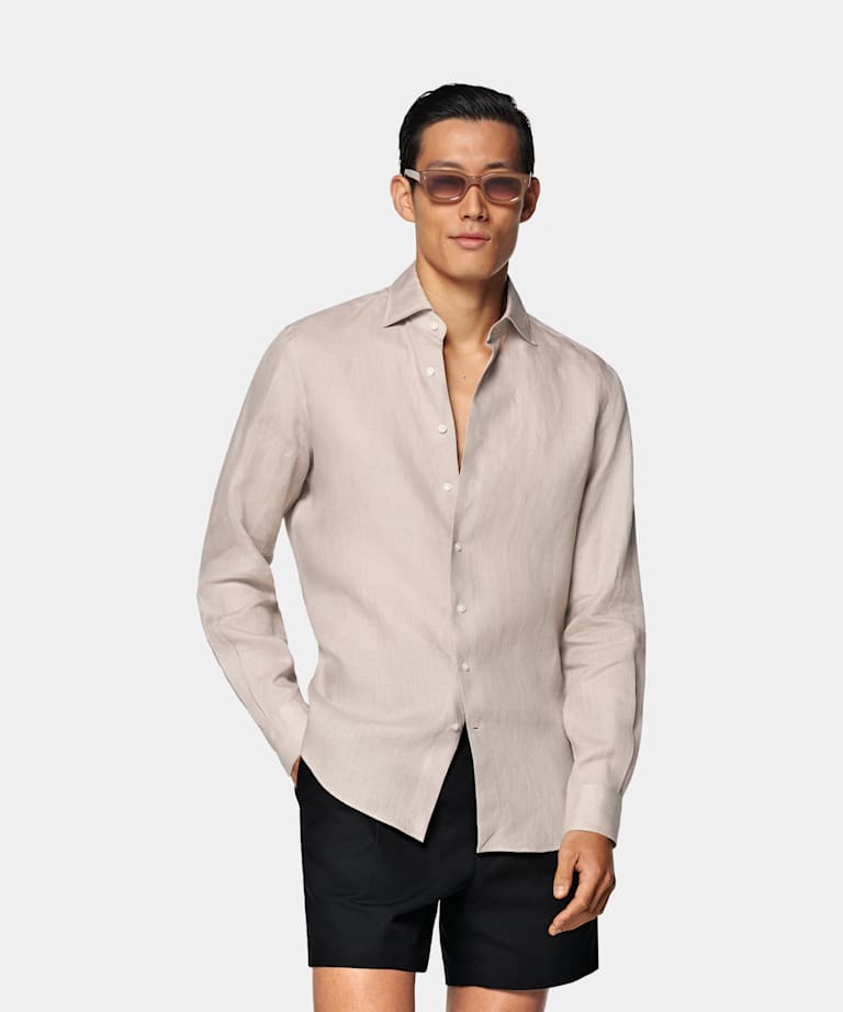SUITSUPPLY Pure Linen by Baird McNutt, United Kingdom Taupe Linen Shirt