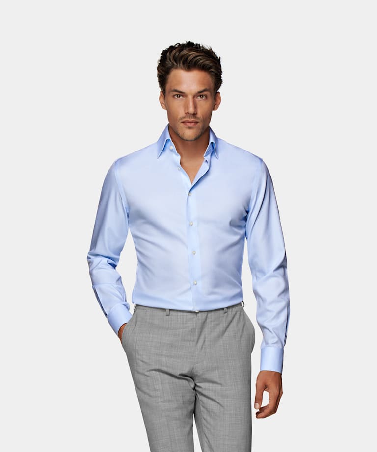 Ex Store Mens Cotton Extra Slim Fit Single Cuff Shirt Blue 