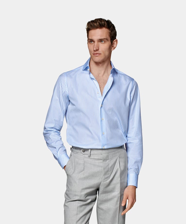 SUITSUPPLY Egyptian Cotton by Tessitura Monti, Italy Light Blue Twill Slim Fit Shirt