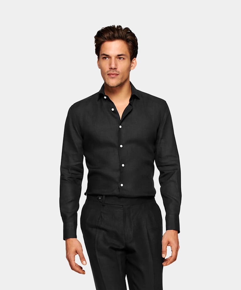 software Herstellen Vies Black Piqué Extra Slim Fit Shirt in Pure Cotton Knitted | SUITSUPPLY US