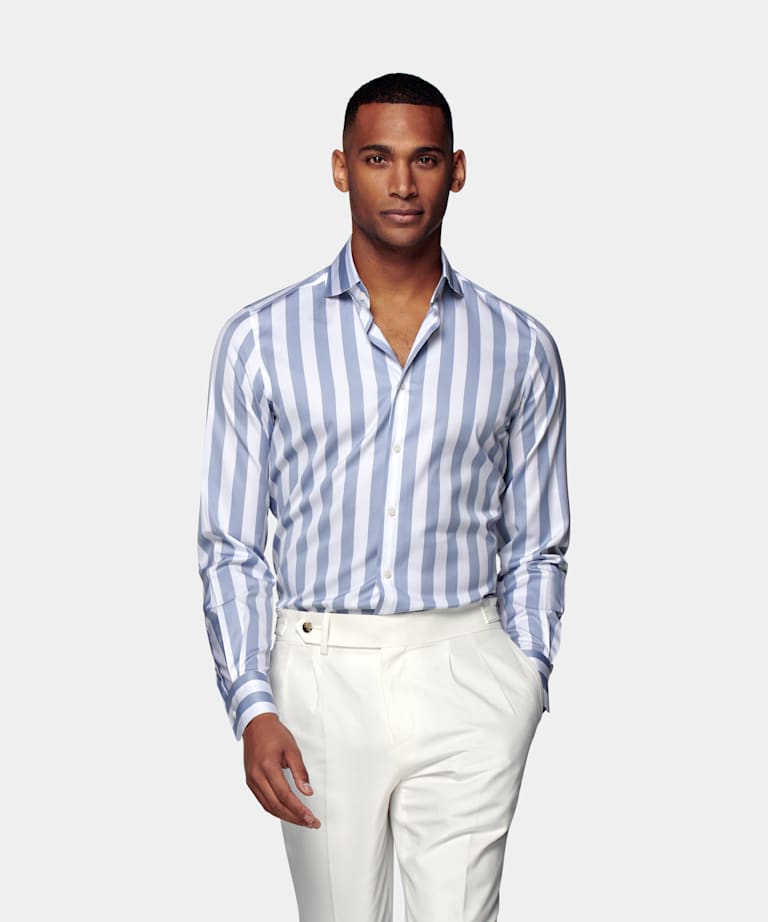 Light Blue Checked Twill Extra Slim Fit Shirt Pure Cotton Traveller Suitsupply Online Store