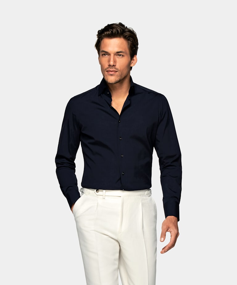 Navy Slim Fit Shirt | Pure Linen | Suitsupply Online Store