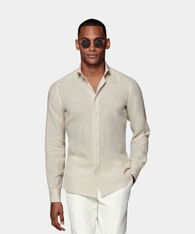 Light Brown Striped Slim Fit Shirt | Pure Linen | SUITSUPPLY US