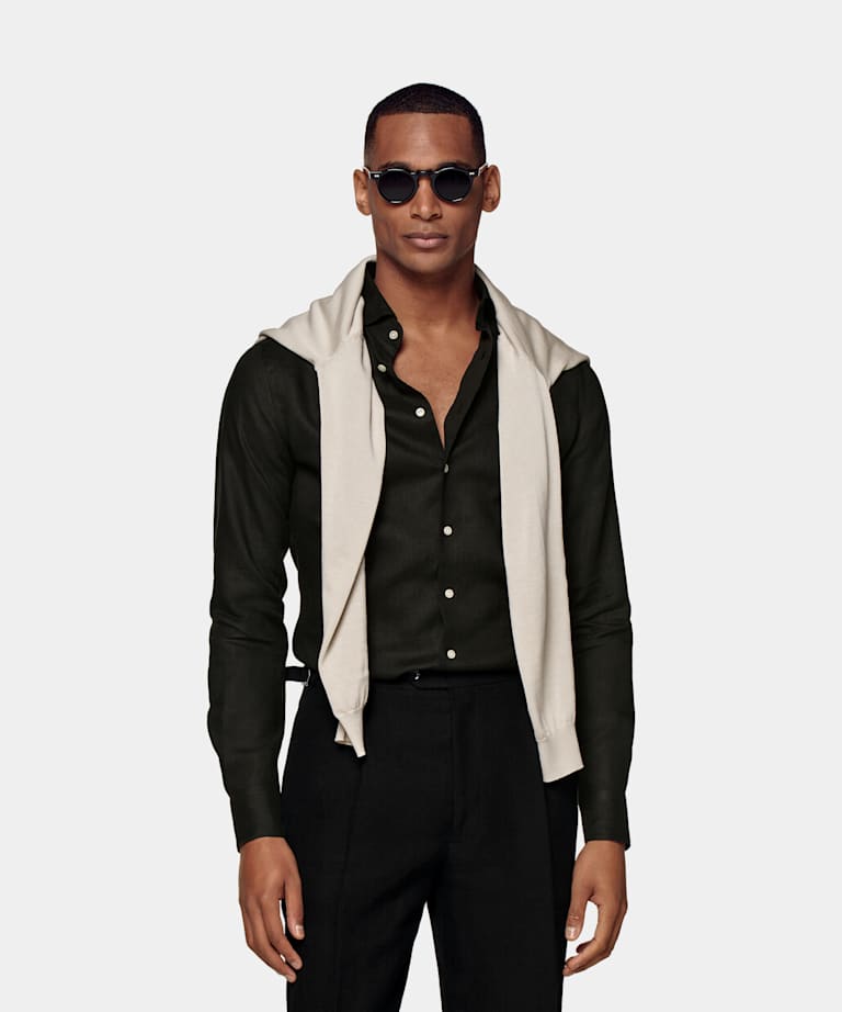 SUITSUPPLY Pure Linen by Albini, Italy Black Extra Slim Fit Shirt
