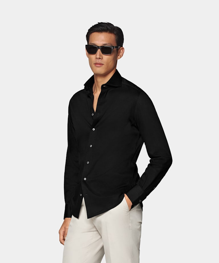 SUITSUPPLY Ägyptische Baumwolle Strickwear von Tessilmaglia, Italien Hemd schwarz Extra Slim Fit