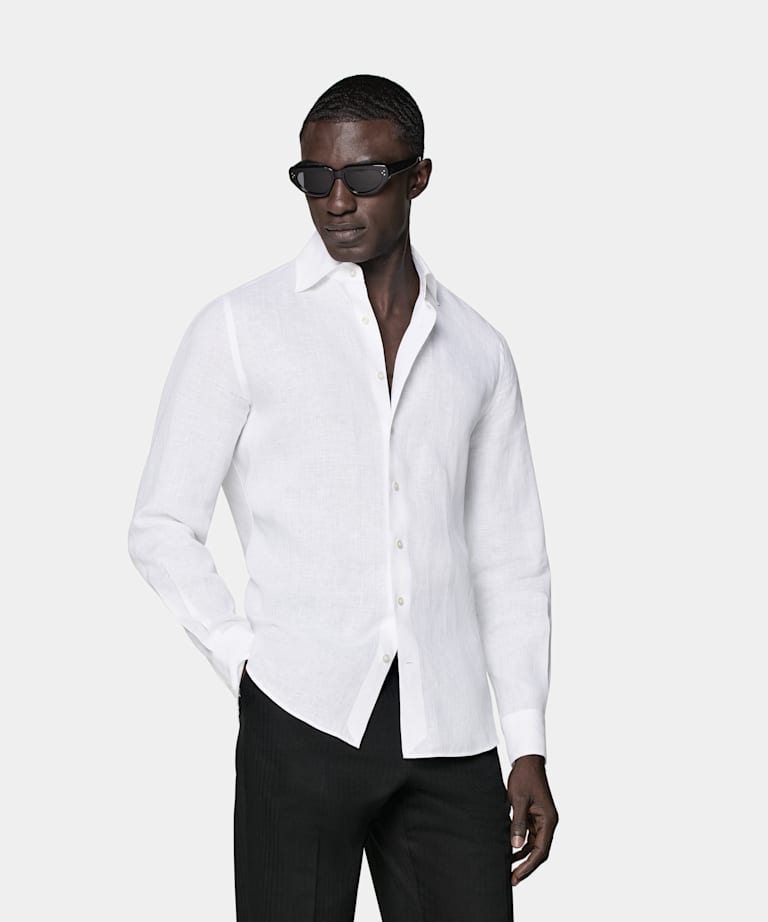 SUITSUPPLY Pure Linen by Albini, Italy White Slim Fit Shirt