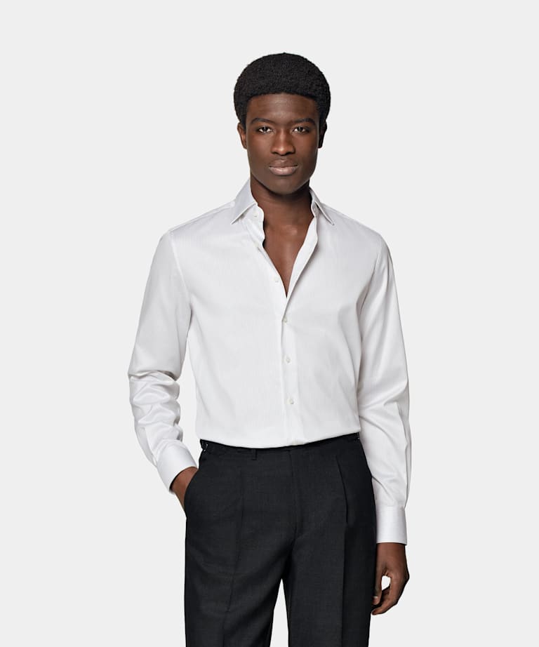 SUITSUPPLY Egyptian Cotton Traveller by Weba, Switzerland Grey Striped Twill Slim Fit Shirt