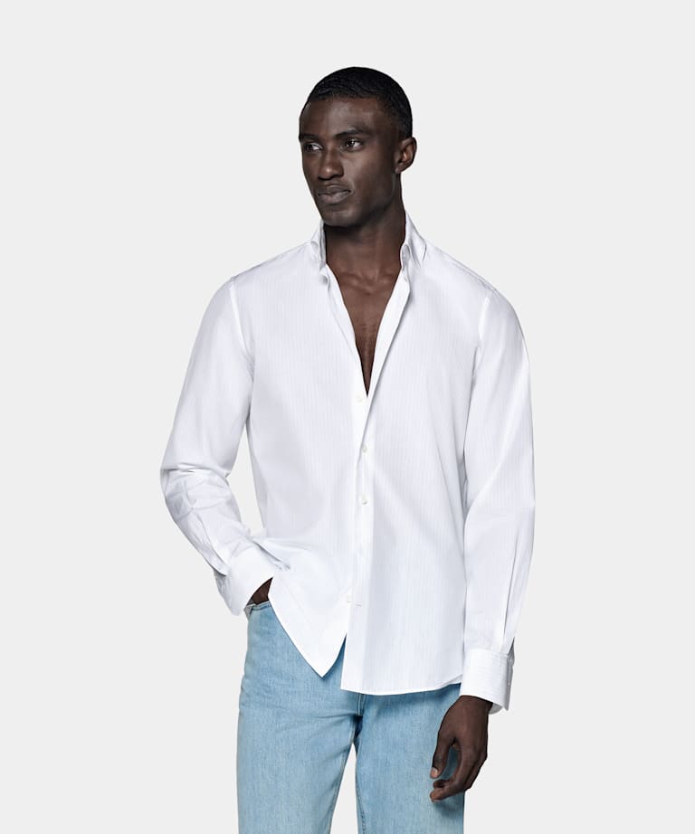 SUITSUPPLY Algodón egipcio de Albini, Italia Camisa blanca a rayas corte Slim
