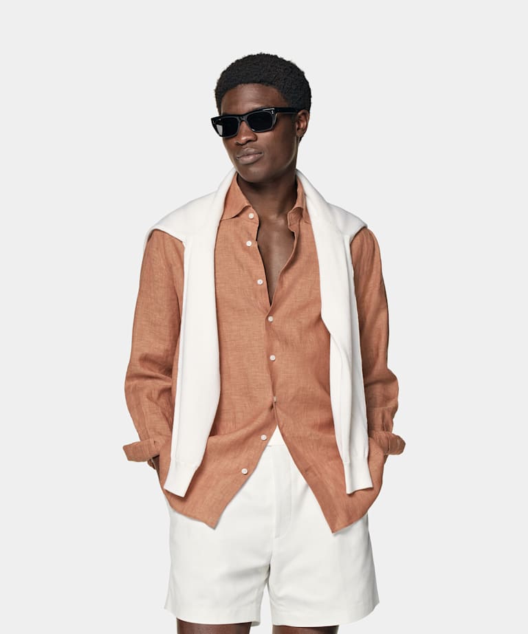 SUITSUPPLY Rent linne från Albini, Italien Orange skjorta i slim fit