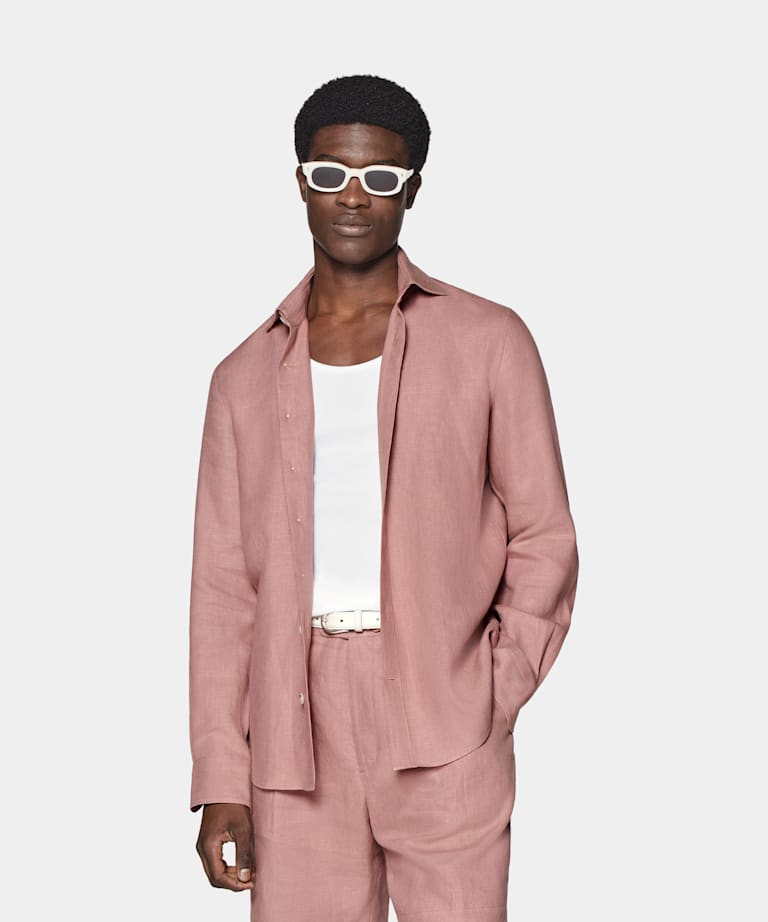 SUITSUPPLY Pure Linen by Di Sondrio, Italy Pink Slim Fit Shirt
