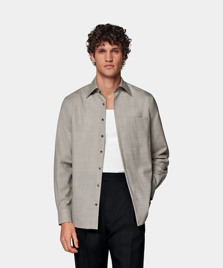 SUITSUPPLY Pura lana S110's - Vitale Barberis Canonico, Italia Camicia color taupe chiaro vestibilità slim
