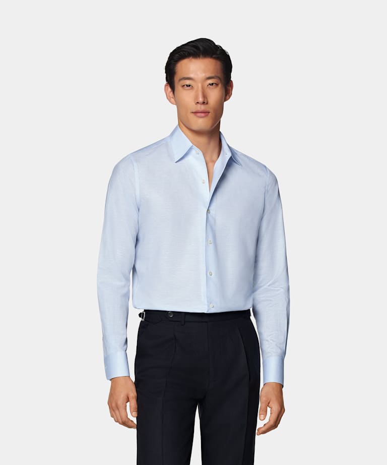 SUITSUPPLY Coton et lin - Testa Spa, Italie Chemise coupe ajustée avec col d'une seule pièce bleu clair