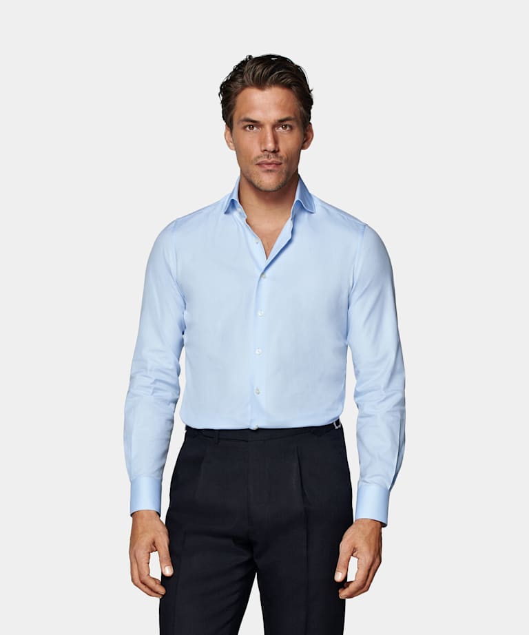 SUITSUPPLY Algodón egipcio de Albini, Italia Camisa de sarga corte Tailored azul claro