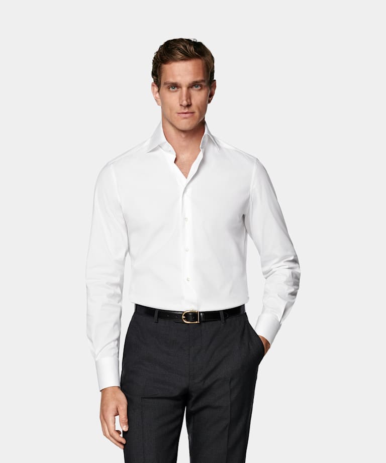 SUITSUPPLY Stretch Cotton Polyamide by Reggiani, Italy White Poplin Tailored Fit Shirt