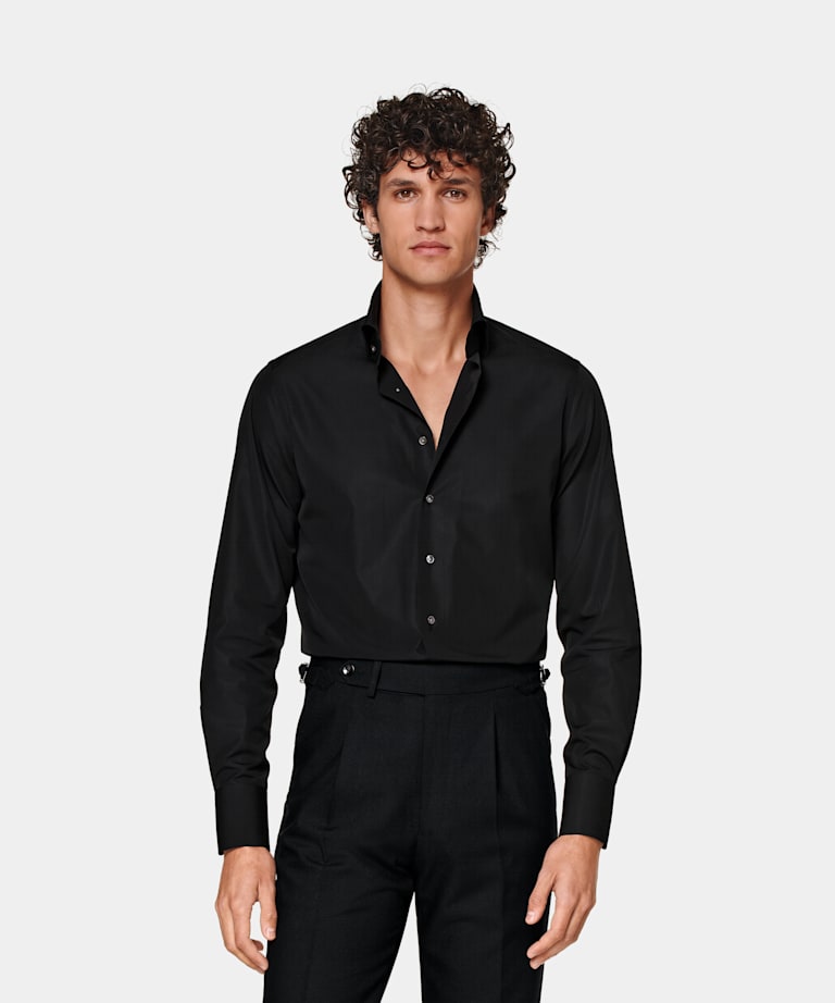 SUITSUPPLY Egyptian Cotton by Testa Spa, Italy Black Poplin Tailored Fit Shirt