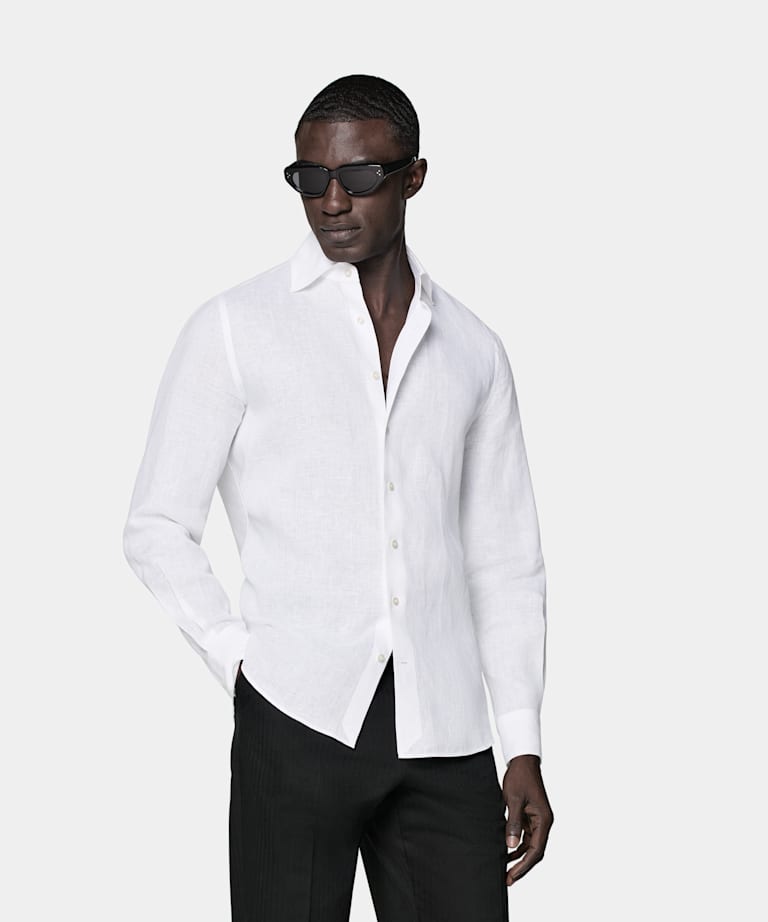 SUITSUPPLY Czysty len od Albini, Włochy Koszula tailored fit biała