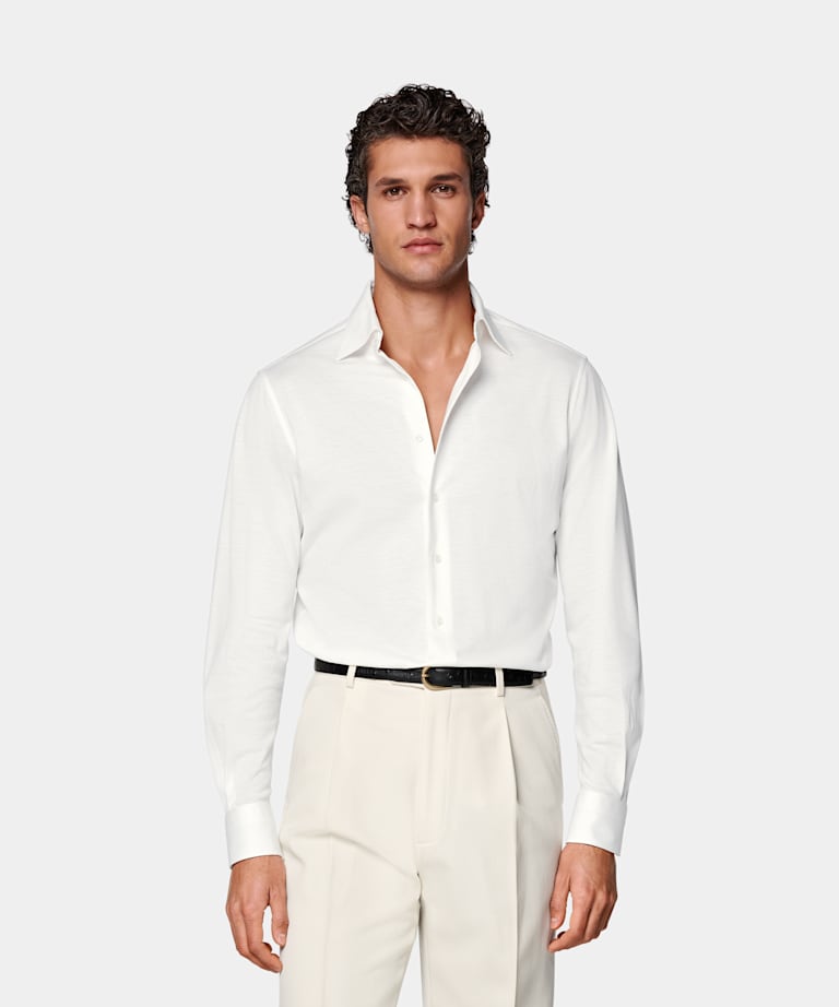 SUITSUPPLY Knitted Egyptian Cotton by Tessilmaglia, Italy Off-White Tailored Fit Shirt