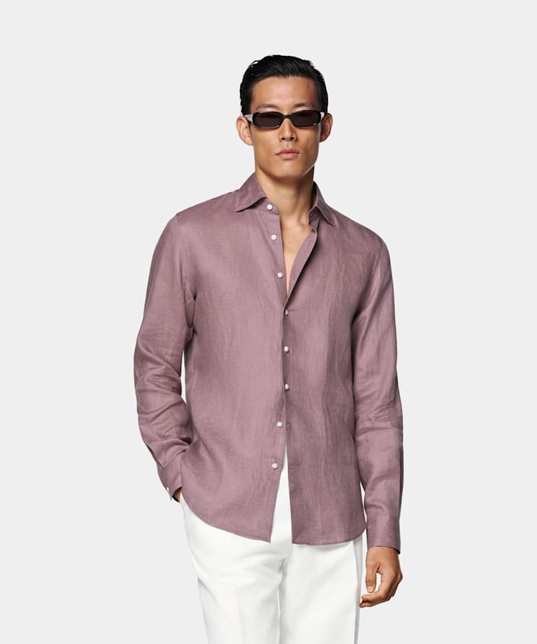 SUITSUPPLY Pure Linen by Baird McNutt, United Kingdom Purple Tailored Fit Shirt