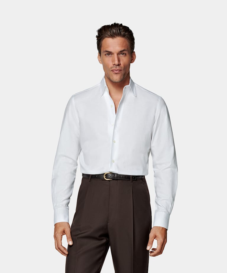 SUITSUPPLY Cotton Linen by Testa 1919 Srl, Italy White Tailored Fit Shirt