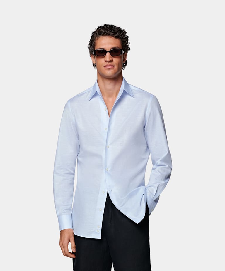 SUITSUPPLY Cotton Linen by Testa 1919 Srl, Italy Light Blue Tailored Fit Shirt