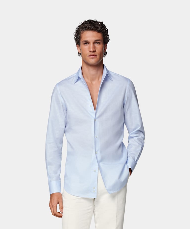 SUITSUPPLY Baumwolle-Leinen von Testa 1919 Srl, Italien Hemd hellblau Tailored Fit