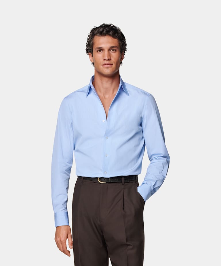 SUITSUPPLY Egyptian Cotton by Thomas Mason, Italy Mid Blue Striped Tailored Fit Shirt